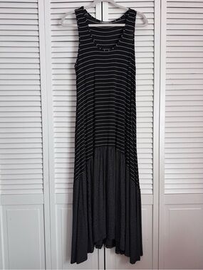 Alembika Stripes Midi Tank Knit Jersey Dress Black White Boho Size 3 Medium
